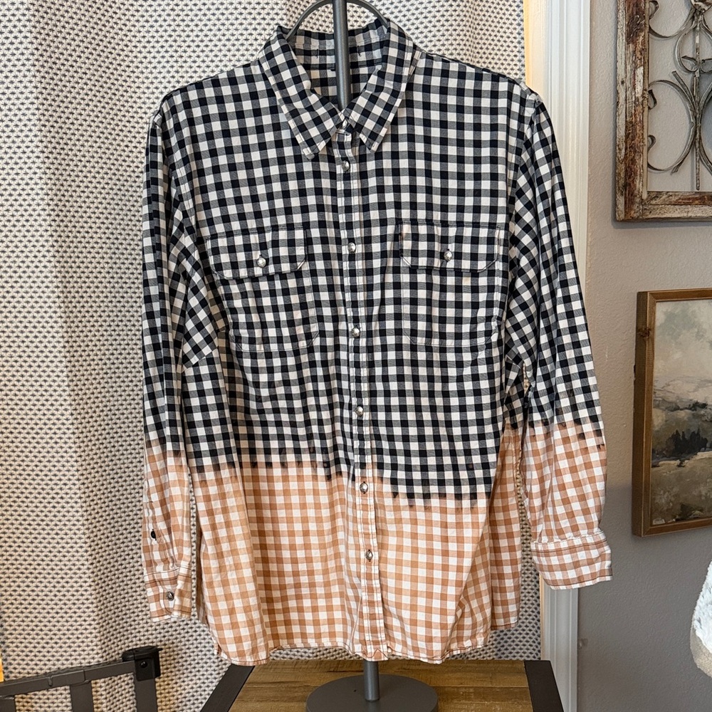 Chaps Dip Bleach Button Shirt Womens Mens Silver Buttons Classic Fit